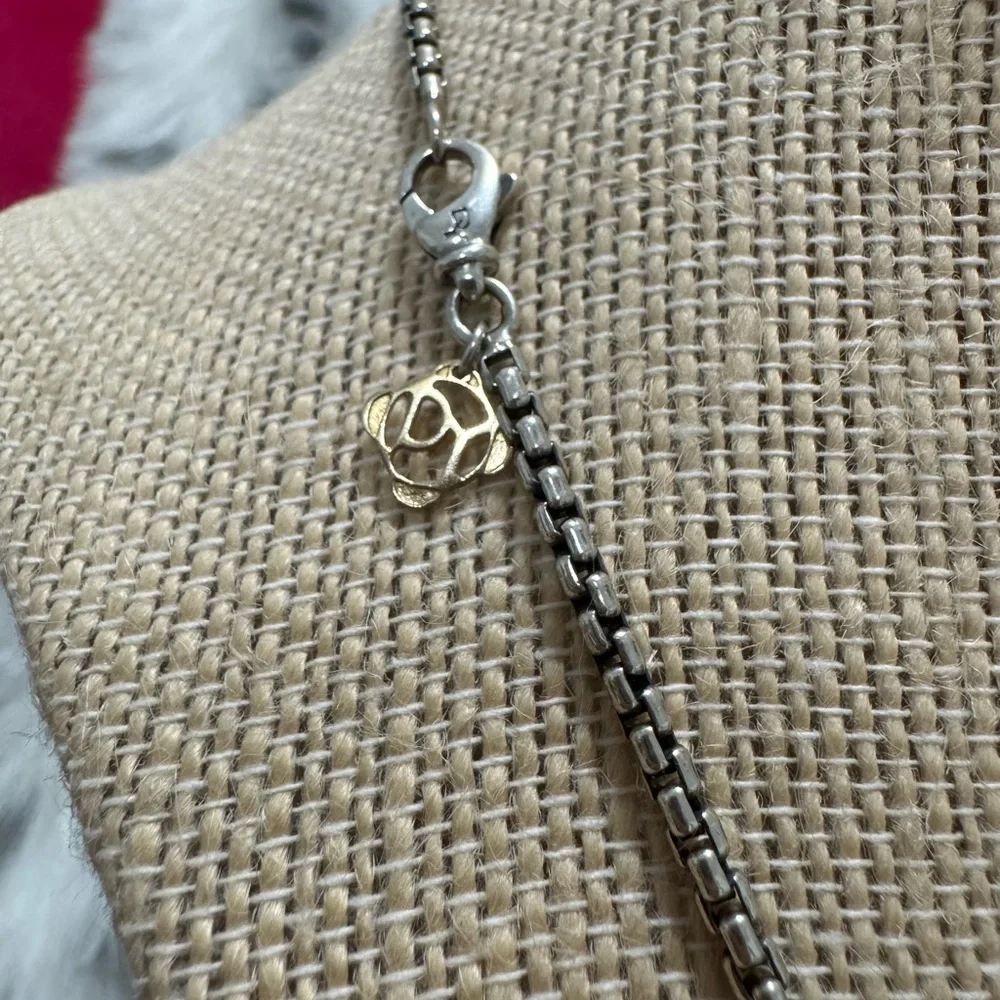 David Yurman .925 Box Chain Necklace w/14K Gold DY Tag 20” Length - Picture 3 of 6